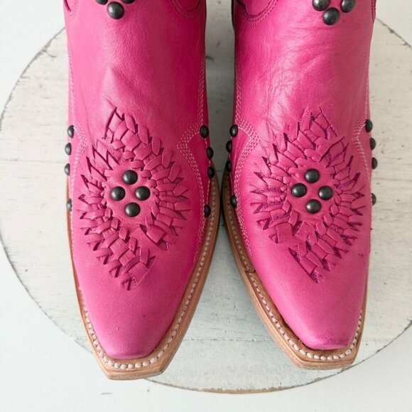 Lane COSSETTE Womens Cowboy Bootie 7.5 Pink Leather Western Short Ankle Boots - Picture 7 of 13
